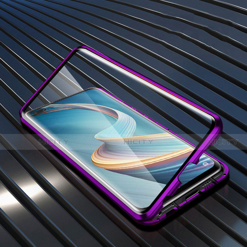 Handyhülle Hülle Luxus Aluminium Metall Rahmen Spiegel 360 Grad Ganzkörper Tasche für Oppo Reno4 Z 5G Violett Plus