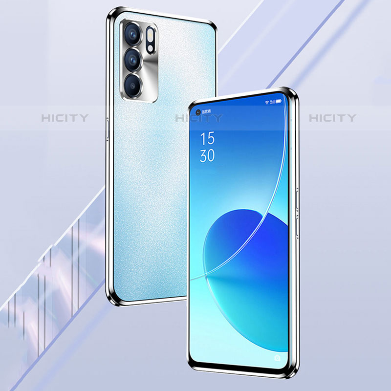 Handyhülle Hülle Luxus Aluminium Metall Rahmen Spiegel 360 Grad Ganzkörper Tasche für Oppo Reno6 Pro 5G India groß