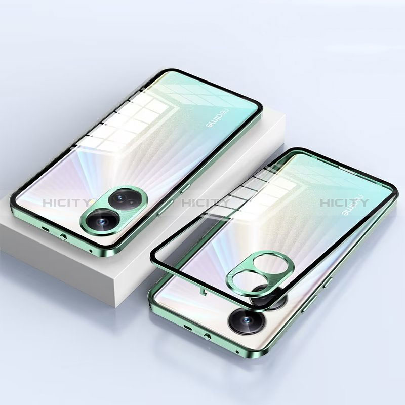 Handyhülle Hülle Luxus Aluminium Metall Rahmen Spiegel 360 Grad Ganzkörper Tasche für Realme 10 Pro+ Plus 5G Grün