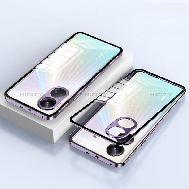 Handyhülle Hülle Luxus Aluminium Metall Rahmen Spiegel 360 Grad Ganzkörper Tasche für Realme 10 Pro+ Plus 5G Violett Plus