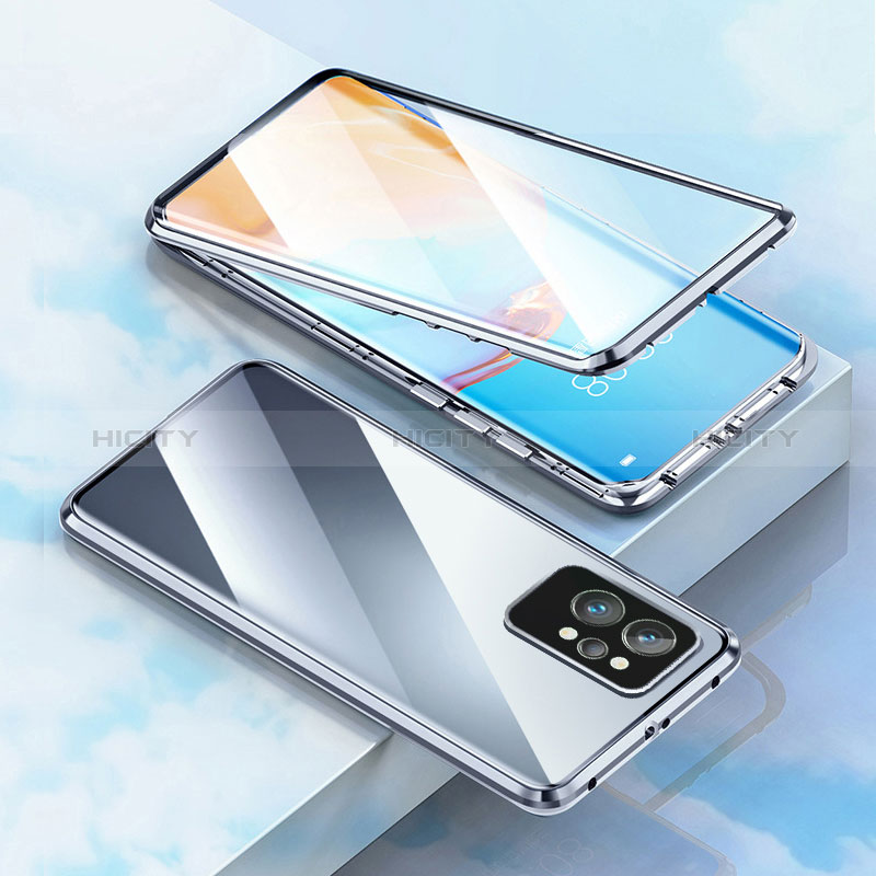 Handyhülle Hülle Luxus Aluminium Metall Rahmen Spiegel 360 Grad Ganzkörper Tasche für Realme GT Neo 3T 5G Silber