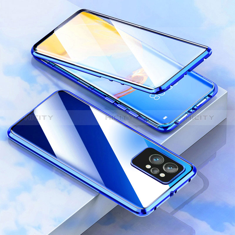 Handyhülle Hülle Luxus Aluminium Metall Rahmen Spiegel 360 Grad Ganzkörper Tasche für Realme Q5 Pro 5G Blau Plus