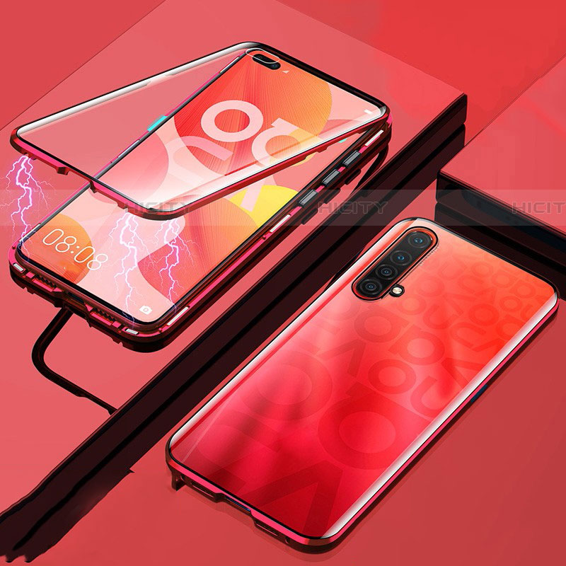 Handyhülle Hülle Luxus Aluminium Metall Rahmen Spiegel 360 Grad Ganzkörper Tasche für Realme X50t 5G Rot Plus