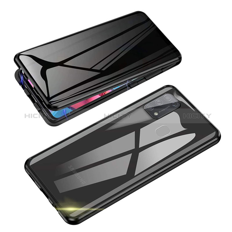 Handyhülle Hülle Luxus Aluminium Metall Rahmen Spiegel 360 Grad Ganzkörper Tasche für Samsung Galaxy M30s Schwarz