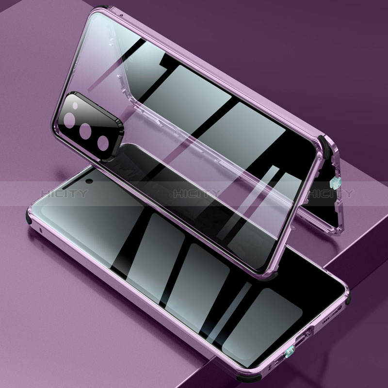 Handyhülle Hülle Luxus Aluminium Metall Rahmen Spiegel 360 Grad Ganzkörper Tasche für Samsung Galaxy S20 FE (2022) 5G Violett Plus