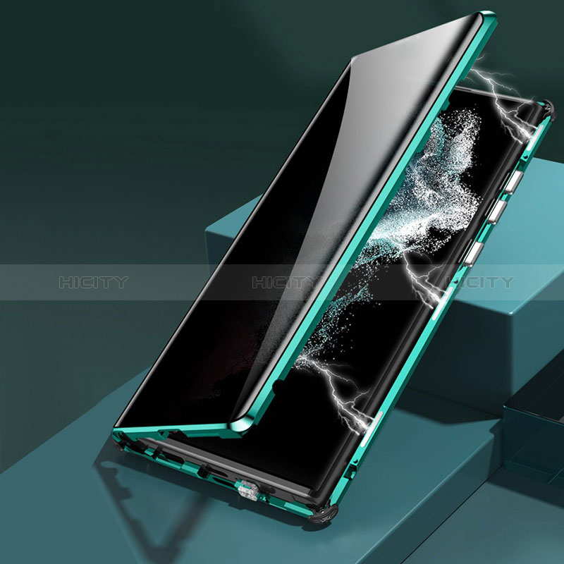 Handyhülle Hülle Luxus Aluminium Metall Rahmen Spiegel 360 Grad Ganzkörper  Tasche für Samsung Galaxy S24 Ultra 5G Violett
