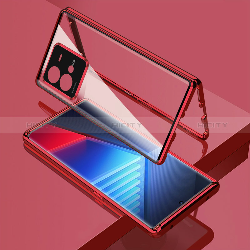 Handyhülle Hülle Luxus Aluminium Metall Rahmen Spiegel 360 Grad Ganzkörper Tasche für Vivo iQOO 10 Pro 5G Rot