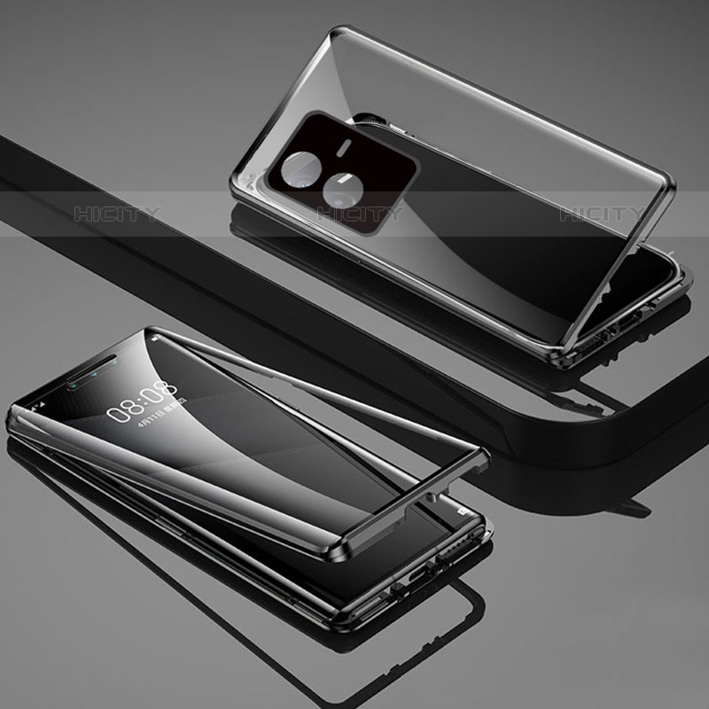 Handyhülle Hülle Luxus Aluminium Metall Rahmen Spiegel 360 Grad Ganzkörper Tasche für Vivo iQOO Z6x Schwarz Plus