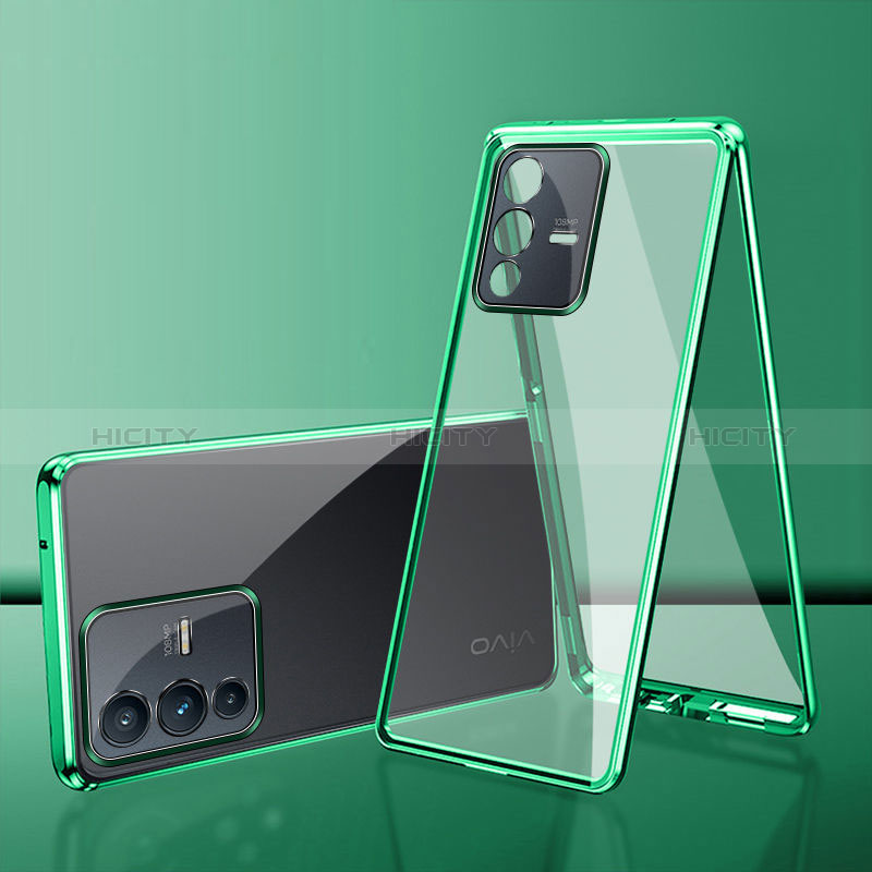 Handyhülle Hülle Luxus Aluminium Metall Rahmen Spiegel 360 Grad Ganzkörper Tasche für Vivo V23 Pro 5G Grün