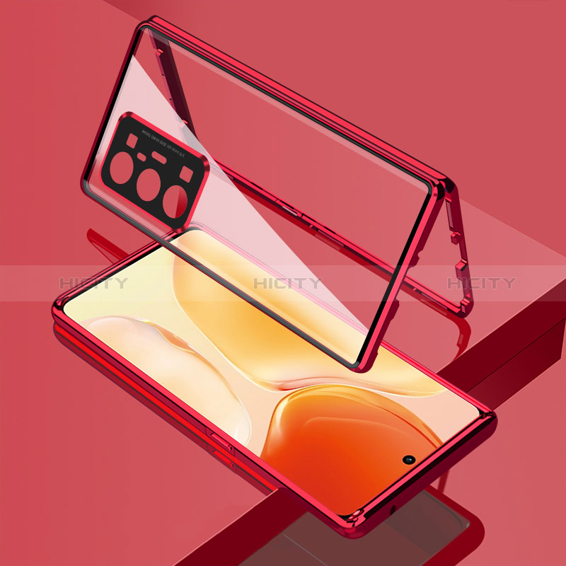 Handyhülle Hülle Luxus Aluminium Metall Rahmen Spiegel 360 Grad Ganzkörper Tasche für Vivo X70 Pro+ Plus 5G Rot