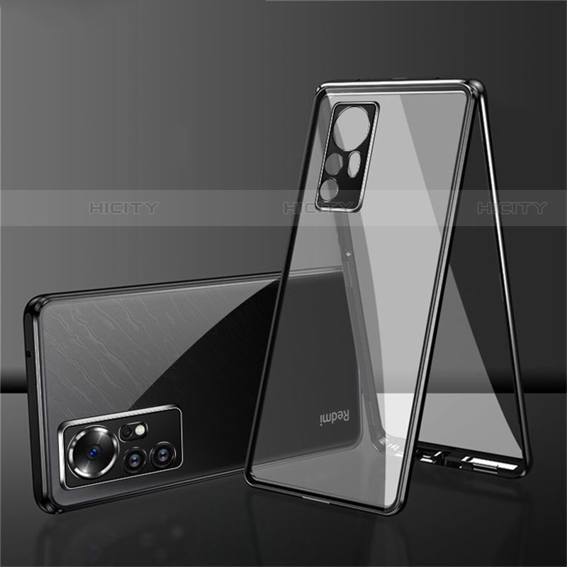 Handyhülle Hülle Luxus Aluminium Metall Rahmen Spiegel 360 Grad Ganzkörper Tasche für Xiaomi Mi 12 Pro 5G Schwarz Plus