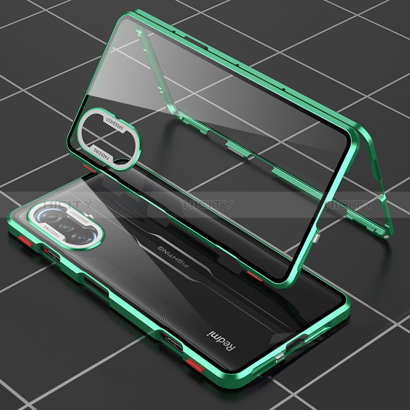 Handyhülle Hülle Luxus Aluminium Metall Rahmen Spiegel 360 Grad Ganzkörper Tasche für Xiaomi Poco F3 GT 5G Grün
