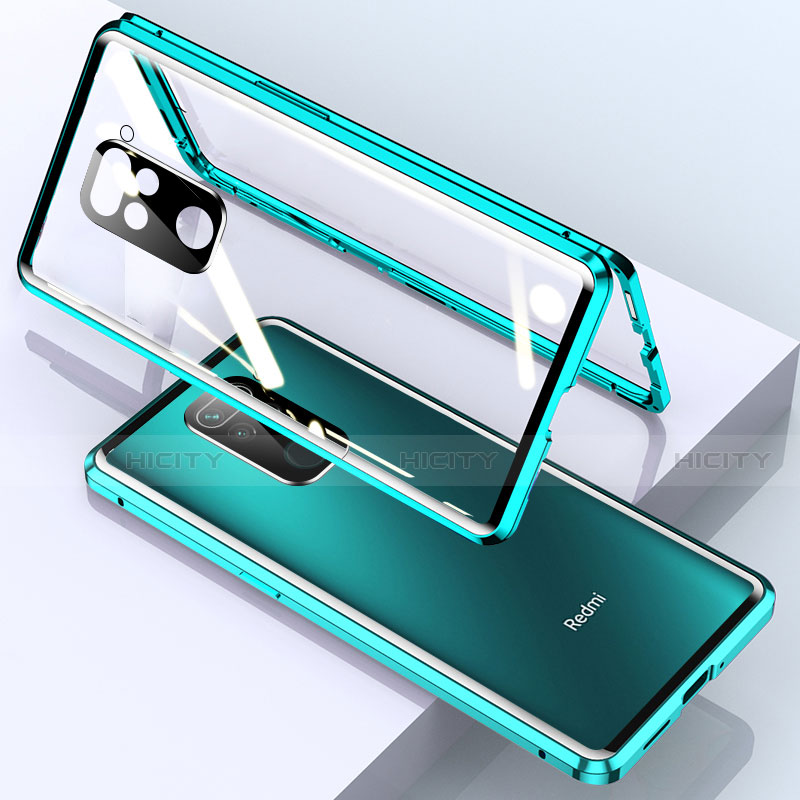 Handyhülle Hülle Luxus Aluminium Metall Rahmen Spiegel 360 Grad Ganzkörper Tasche für Xiaomi Redmi 10X 4G Cyan