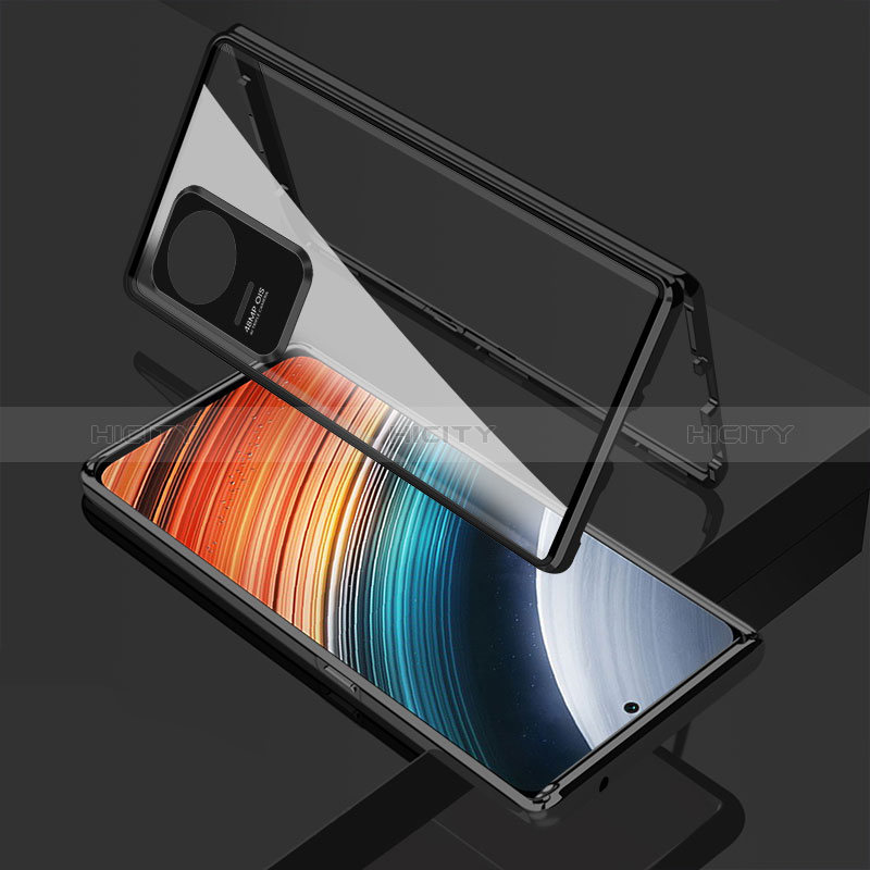 Handyhülle Hülle Luxus Aluminium Metall Rahmen Spiegel 360 Grad Ganzkörper Tasche für Xiaomi Redmi K40S 5G Schwarz