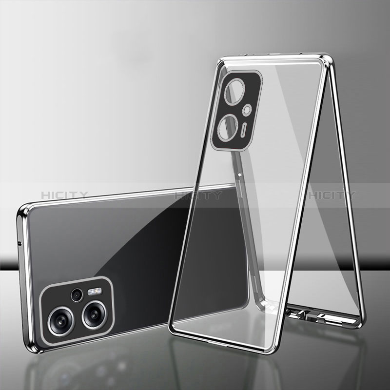 Handyhülle Hülle Luxus Aluminium Metall Rahmen Spiegel 360 Grad Ganzkörper Tasche für Xiaomi Redmi Note 11T Pro 5G Silber Plus