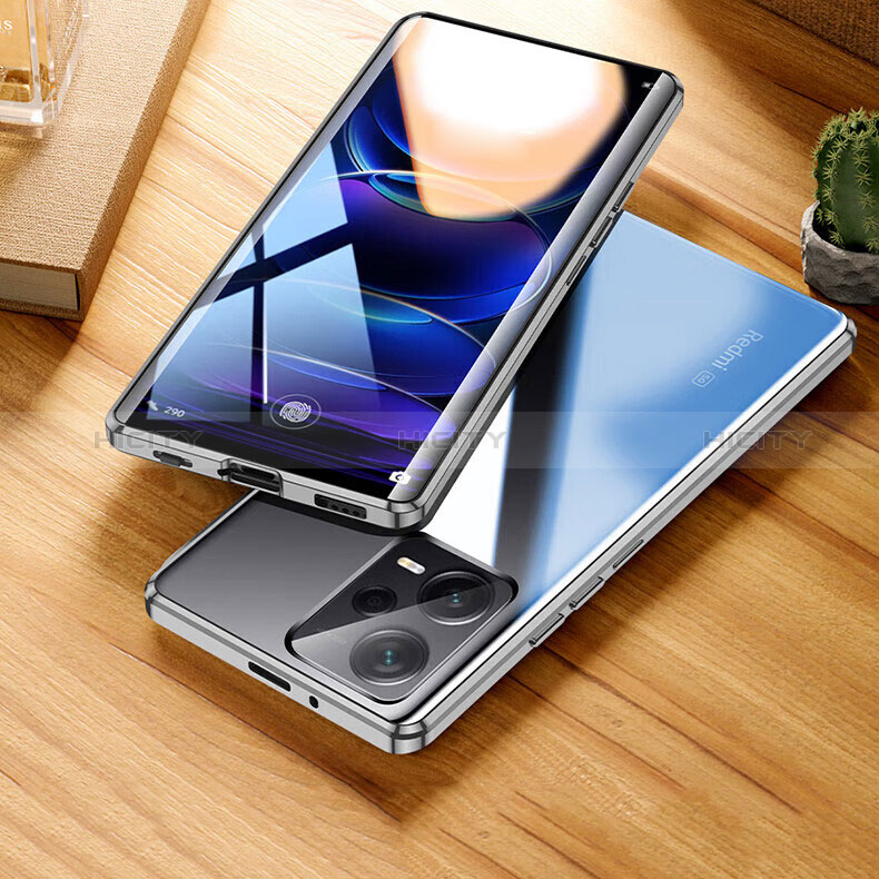 Handyhülle Hülle Luxus Aluminium Metall Rahmen Spiegel 360 Grad Ganzkörper Tasche für Xiaomi Redmi Note 12 5G groß