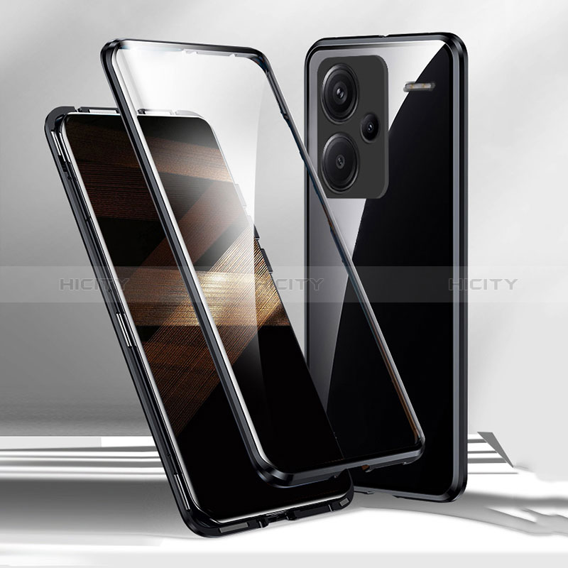 Handyhülle Hülle Luxus Aluminium Metall Rahmen Spiegel 360 Grad Ganzkörper Tasche für Xiaomi Redmi Note 13 Pro+ Plus 5G Schwarz Plus