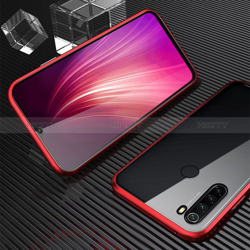 Handyhülle Hülle Luxus Aluminium Metall Rahmen Spiegel 360 Grad Ganzkörper Tasche für Xiaomi Redmi Note 8 (2021) Rot