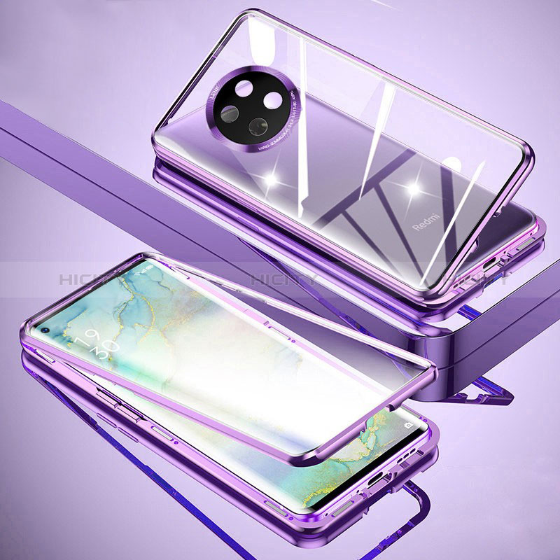 Handyhülle Hülle Luxus Aluminium Metall Rahmen Spiegel 360 Grad Ganzkörper Tasche für Xiaomi Redmi Note 9 5G Violett Plus