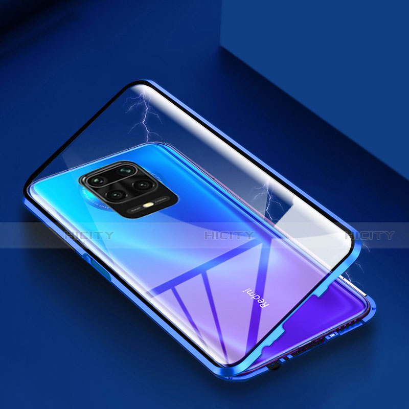 Handyhülle Hülle Luxus Aluminium Metall Rahmen Spiegel 360 Grad Ganzkörper Tasche für Xiaomi Redmi Note 9 Pro Blau