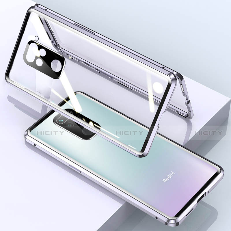 Handyhülle Hülle Luxus Aluminium Metall Rahmen Spiegel 360 Grad Ganzkörper Tasche für Xiaomi Redmi Note 9 Silber