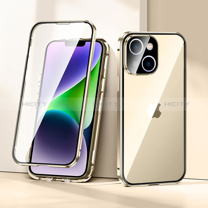 Handyhülle Hülle Luxus Aluminium Metall Rahmen Spiegel 360 Grad Ganzkörper Tasche LK1 für Apple iPhone 13 Gold