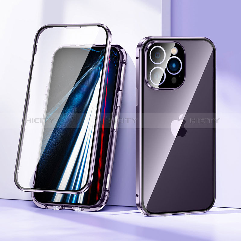 Handyhülle Hülle Luxus Aluminium Metall Rahmen Spiegel 360 Grad Ganzkörper Tasche LK1 für Apple iPhone 13 Pro Max Violett