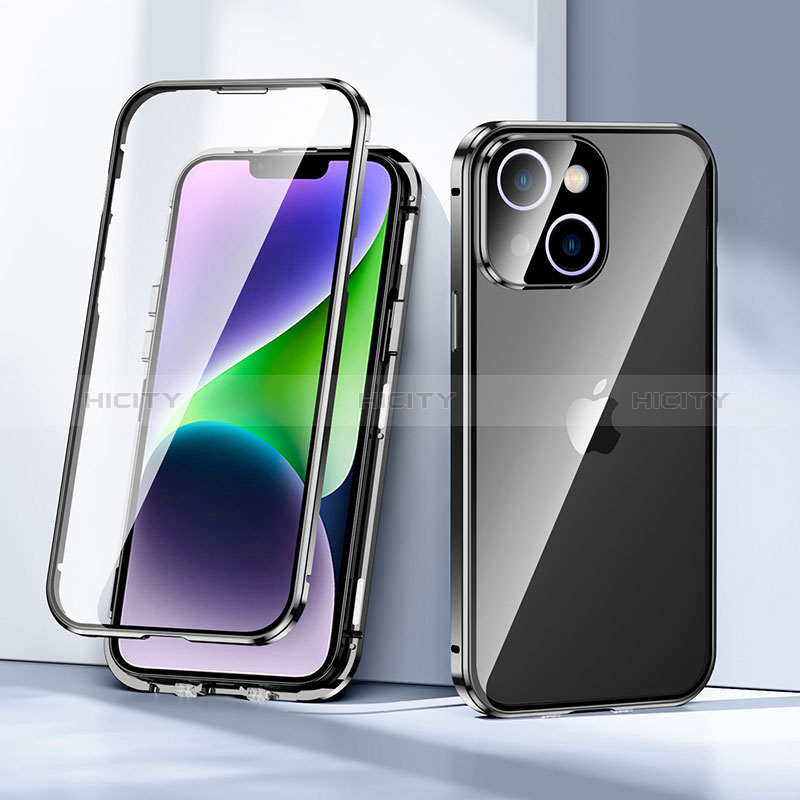 Handyhülle Hülle Luxus Aluminium Metall Rahmen Spiegel 360 Grad Ganzkörper Tasche LK1 für Apple iPhone 13 Schwarz Plus