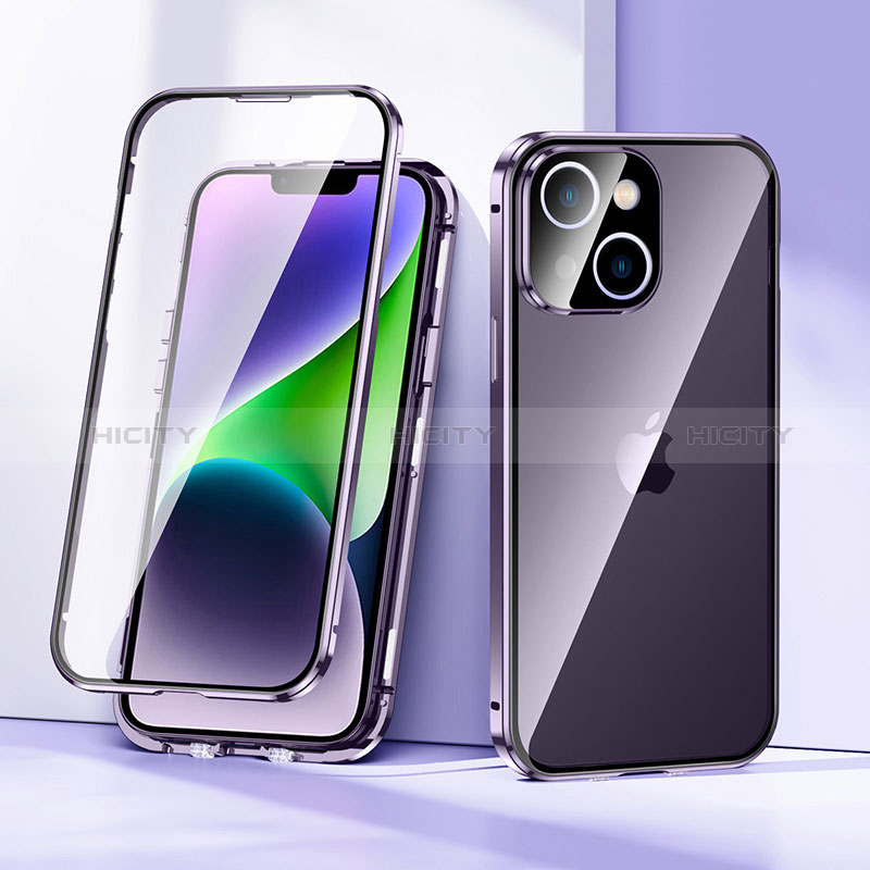 Handyhülle Hülle Luxus Aluminium Metall Rahmen Spiegel 360 Grad Ganzkörper Tasche LK1 für Apple iPhone 13 Violett