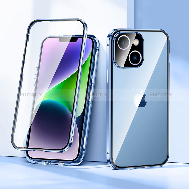 Handyhülle Hülle Luxus Aluminium Metall Rahmen Spiegel 360 Grad Ganzkörper Tasche LK1 für Apple iPhone 14 groß