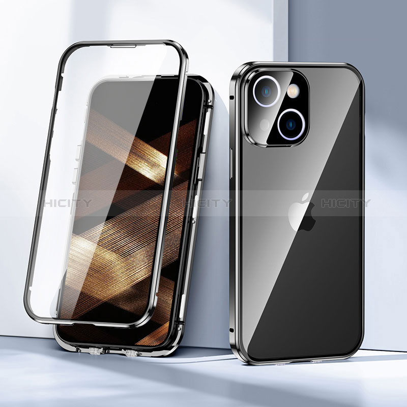 Handyhülle Hülle Luxus Aluminium Metall Rahmen Spiegel 360 Grad Ganzkörper Tasche LK1 für Apple iPhone 15 groß