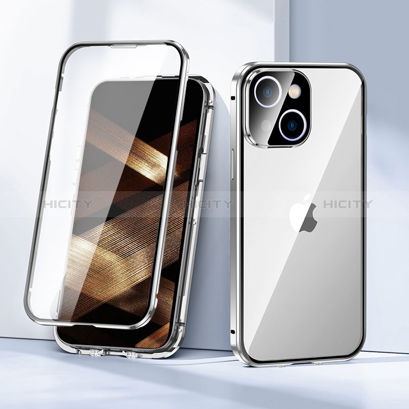 Handyhülle Hülle Luxus Aluminium Metall Rahmen Spiegel 360 Grad Ganzkörper Tasche LK1 für Apple iPhone 15 groß