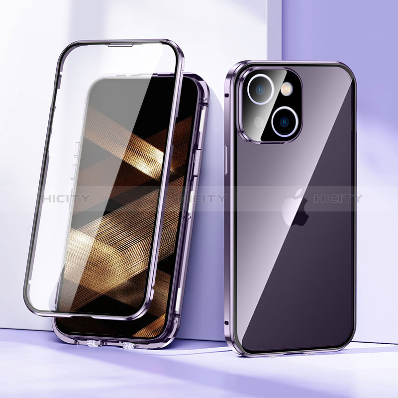 Handyhülle Hülle Luxus Aluminium Metall Rahmen Spiegel 360 Grad Ganzkörper Tasche LK1 für Apple iPhone 15 groß