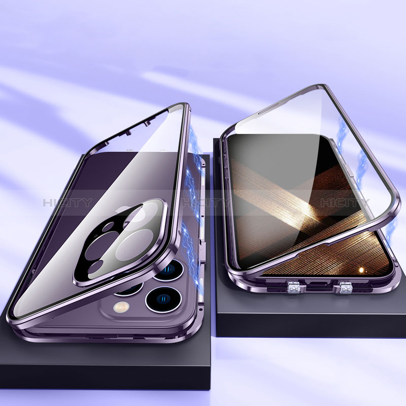 Handyhülle Hülle Luxus Aluminium Metall Rahmen Spiegel 360 Grad Ganzkörper  Tasche LK1 für Apple iPhone 15 Schwarz
