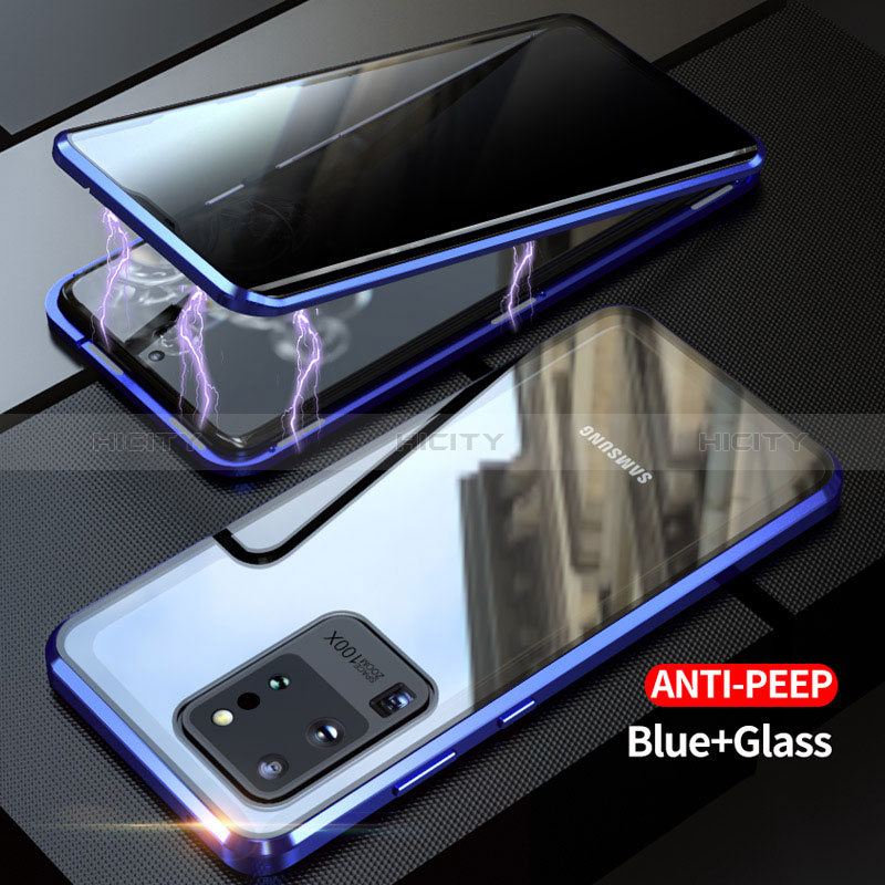 Handyhülle Hülle Luxus Aluminium Metall Rahmen Spiegel 360 Grad Ganzkörper Tasche LK1 für Samsung Galaxy S20 Ultra 5G Blau