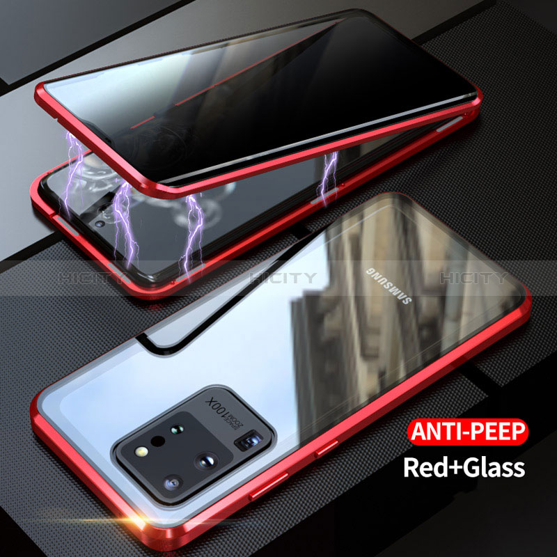 Handyhülle Hülle Luxus Aluminium Metall Rahmen Spiegel 360 Grad Ganzkörper Tasche LK1 für Samsung Galaxy S20 Ultra 5G Rot