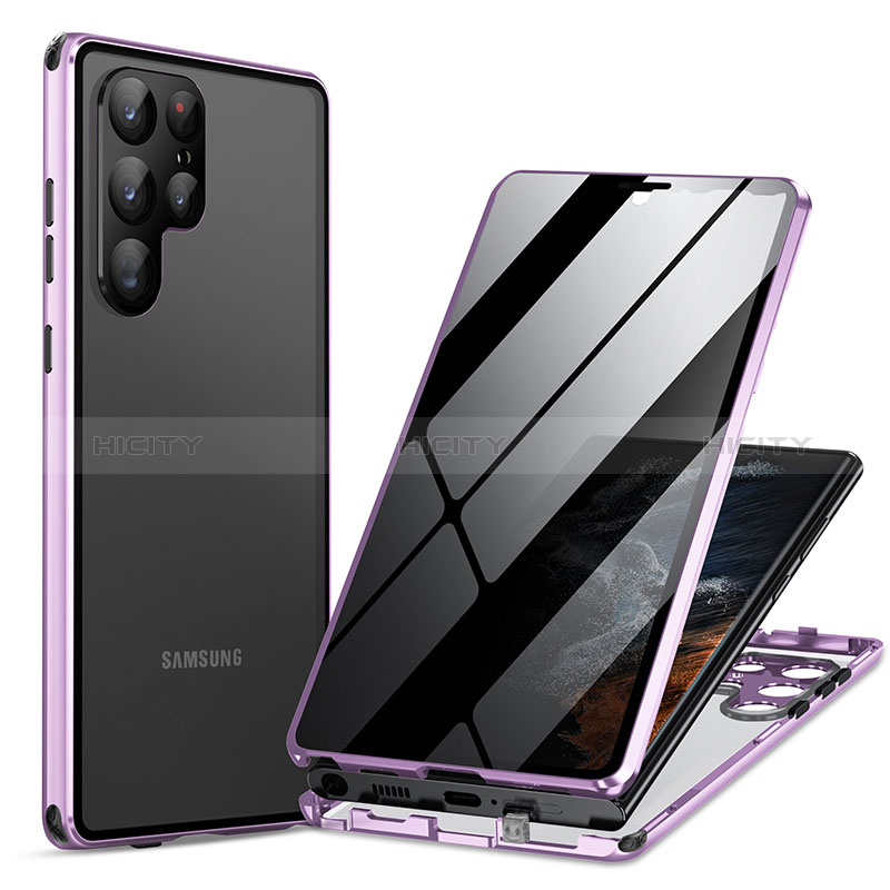 Handyhülle Hülle Luxus Aluminium Metall Rahmen Spiegel 360 Grad Ganzkörper Tasche LK1 für Samsung Galaxy S22 Ultra 5G Violett Plus