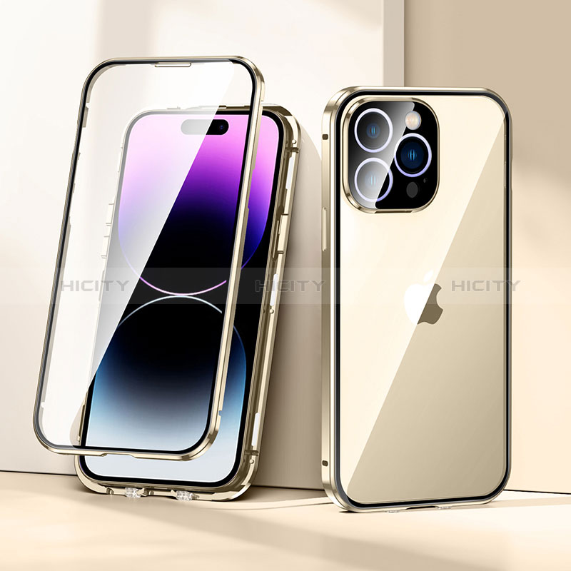 Handyhülle Hülle Luxus Aluminium Metall Rahmen Spiegel 360 Grad Ganzkörper Tasche LK2 für Apple iPhone 14 Pro groß