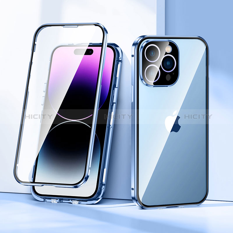 Handyhülle Hülle Luxus Aluminium Metall Rahmen Spiegel 360 Grad Ganzkörper Tasche LK2 für Apple iPhone 14 Pro groß