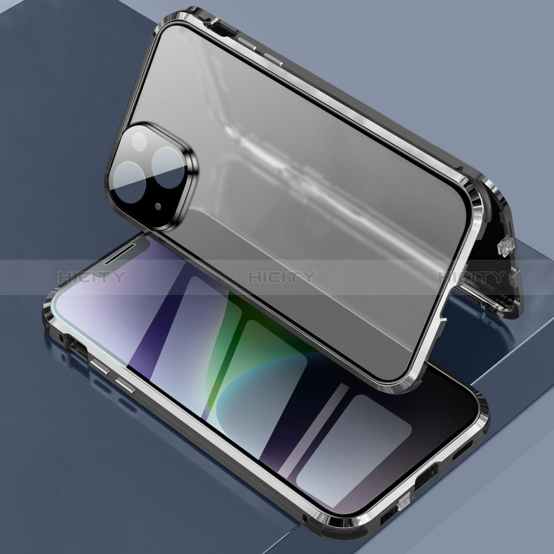 Handyhülle Hülle Luxus Aluminium Metall Rahmen Spiegel 360 Grad Ganzkörper Tasche LK3 für Apple iPhone 13 Schwarz Plus