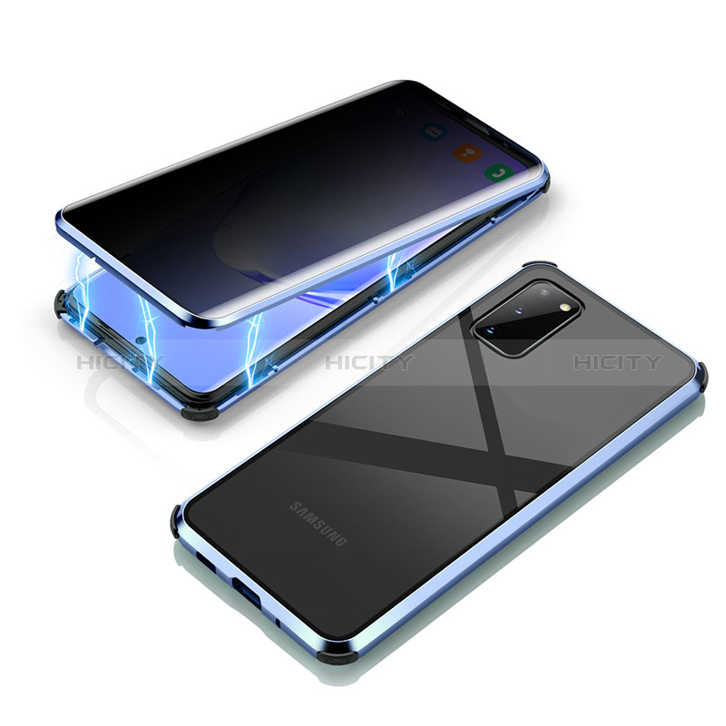 Handyhülle Hülle Luxus Aluminium Metall Rahmen Spiegel 360 Grad Ganzkörper Tasche LK3 für Samsung Galaxy S20 Blau Plus