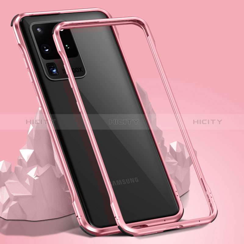 Handyhülle Hülle Luxus Aluminium Metall Rahmen Spiegel 360 Grad Ganzkörper Tasche LK3 für Samsung Galaxy S20 Ultra 5G Rosegold