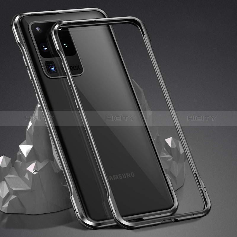 Handyhülle Hülle Luxus Aluminium Metall Rahmen Spiegel 360 Grad Ganzkörper Tasche LK3 für Samsung Galaxy S20 Ultra 5G Schwarz