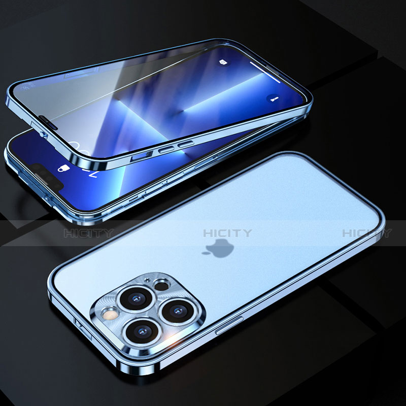 Handyhülle Hülle Luxus Aluminium Metall Rahmen Spiegel 360 Grad Ganzkörper Tasche M01 für Apple iPhone 13 Pro