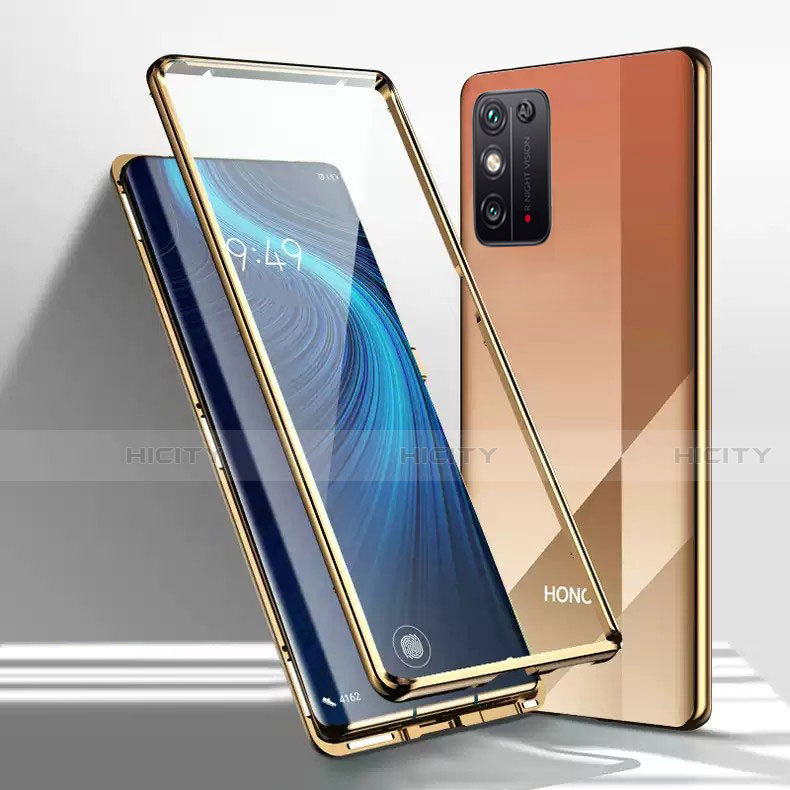 Handyhülle Hülle Luxus Aluminium Metall Rahmen Spiegel 360 Grad Ganzkörper Tasche M01 für Huawei Honor X10 Max 5G Gold