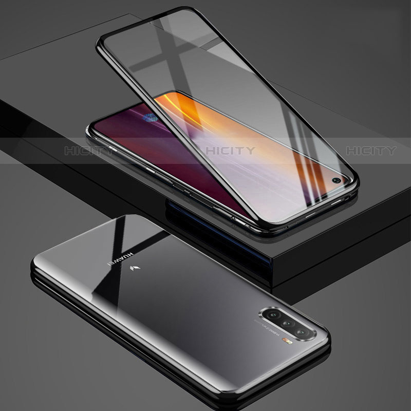 Handyhülle Hülle Luxus Aluminium Metall Rahmen Spiegel 360 Grad Ganzkörper Tasche M01 für Huawei Mate 40 Lite 5G Schwarz