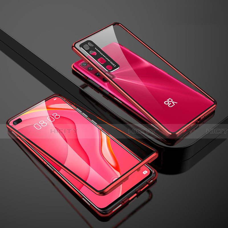 Handyhülle Hülle Luxus Aluminium Metall Rahmen Spiegel 360 Grad Ganzkörper Tasche M01 für Huawei Nova 7 Pro 5G Rot Plus