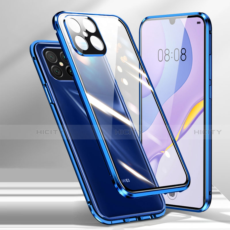 Handyhülle Hülle Luxus Aluminium Metall Rahmen Spiegel 360 Grad Ganzkörper Tasche M01 für Huawei Nova 8 SE 5G Blau