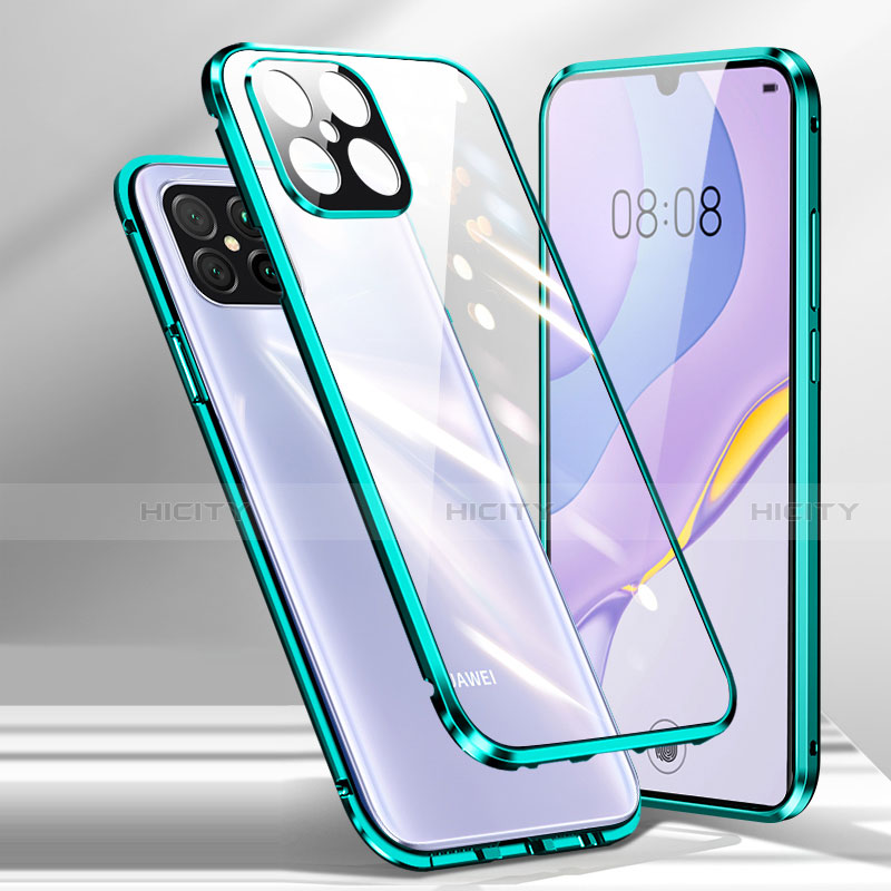 Handyhülle Hülle Luxus Aluminium Metall Rahmen Spiegel 360 Grad Ganzkörper Tasche M01 für Huawei Nova 8 SE 5G Cyan Plus