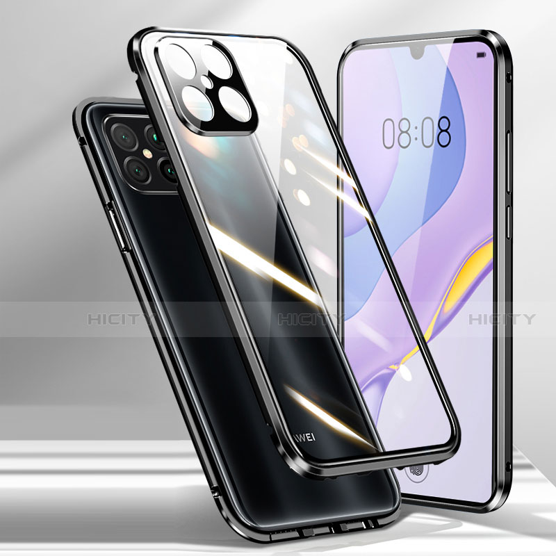 Handyhülle Hülle Luxus Aluminium Metall Rahmen Spiegel 360 Grad Ganzkörper Tasche M01 für Huawei Nova 8 SE 5G Schwarz